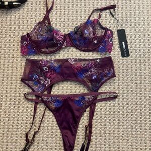 Purple Floral Lingerie Set